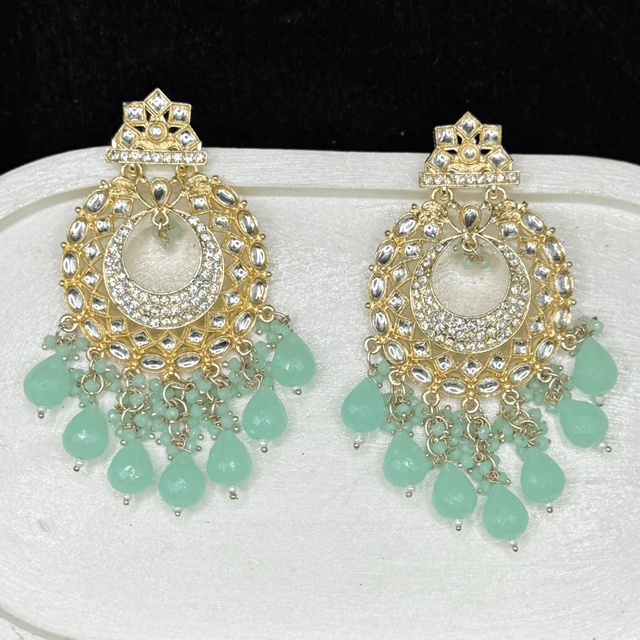 Mint Green Kundan Chandbali hover