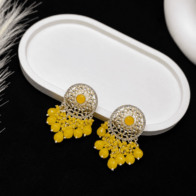 Yellow Kundan earrings