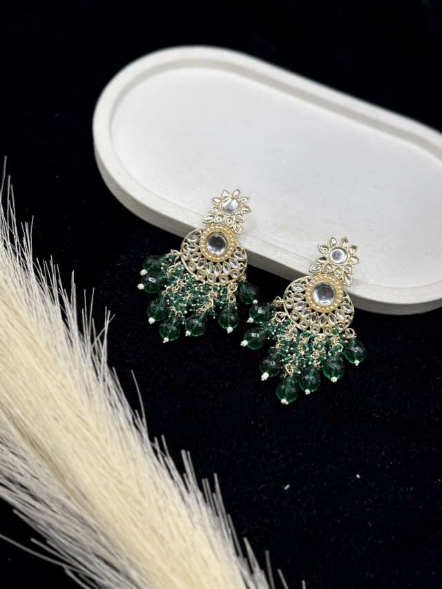 Emerald Green Kundan Chandbali hover