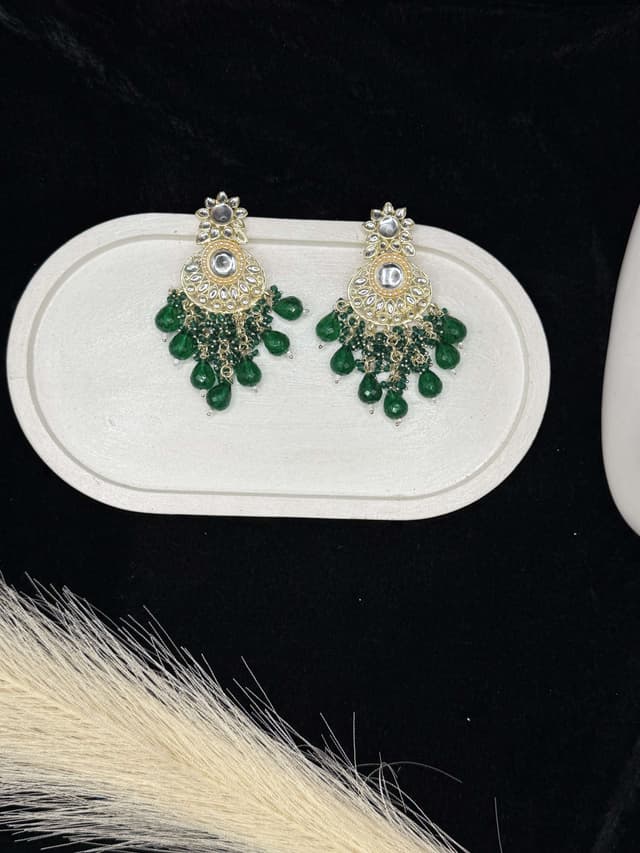 Emerald Green Kundan Chandbali hover