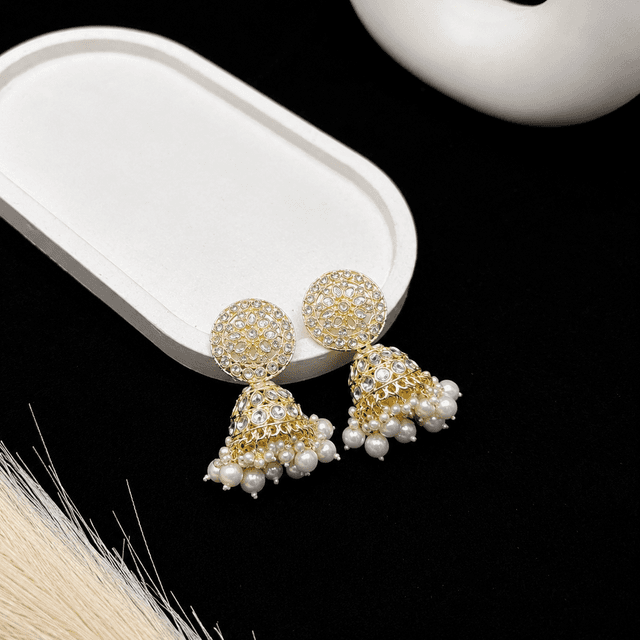 Pearl kundan Jhumka earrings