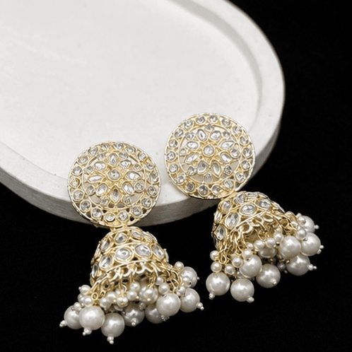 Pearl kundan Jhumka earrings hover