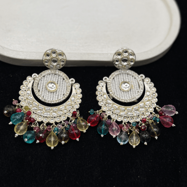 Multi Color Beaded Kundan Chandbali