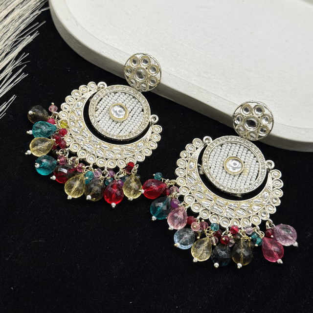 Multi Color Beaded Kundan Chandbali hover