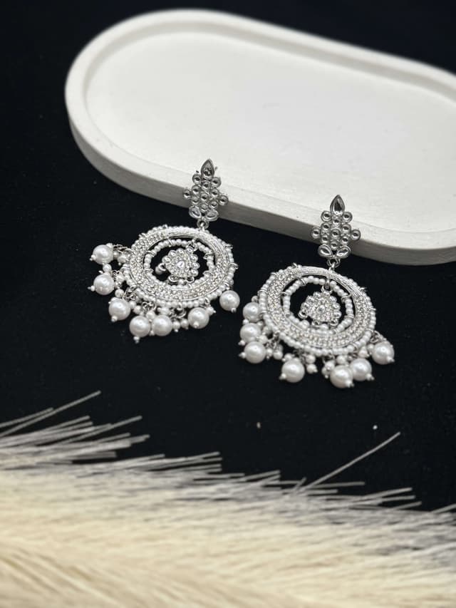 Silver pearl Hoop Earring hover