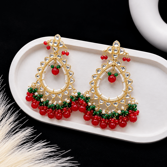 Red and Green Beaded jhumka