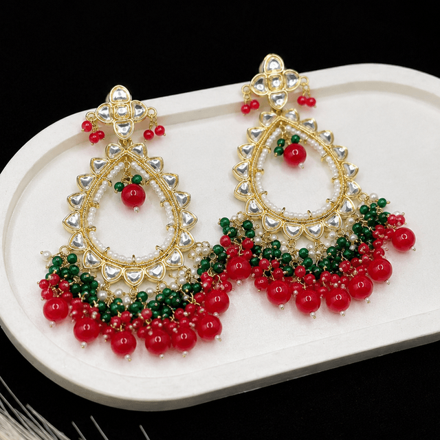Red and Green Beaded jhumka hover