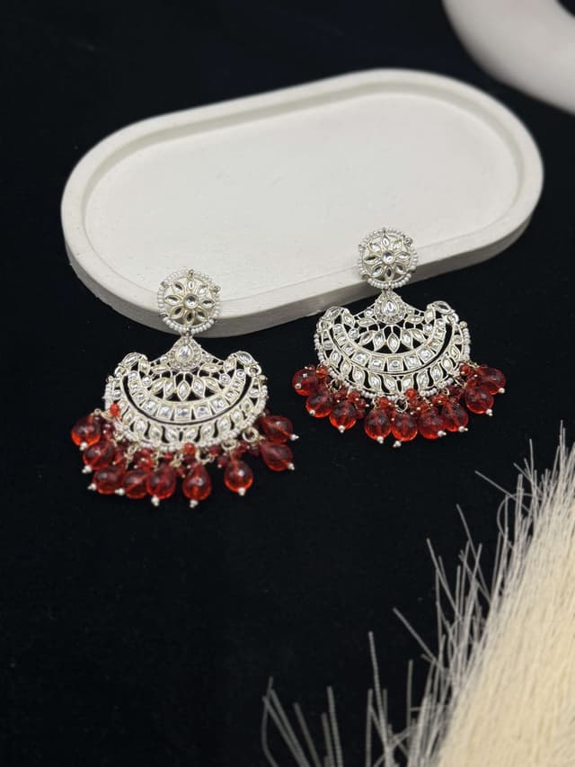 Tomato Red Chandbali Earring hover
