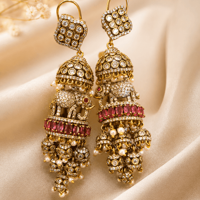 Elephant Jhumka Kundan Earrings