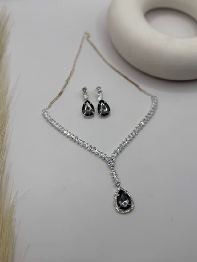 Crystal Charm Necklace Set - BLACK hover
