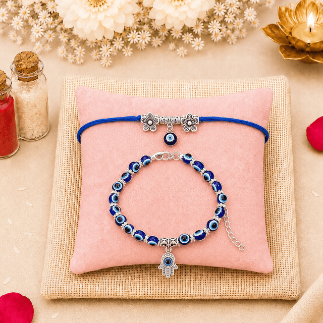 Evil Eye Rakhi & Bracelet Combo