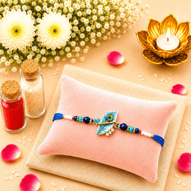 Krishna Mor Pankh Rakhi hover