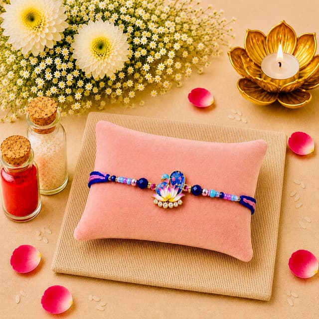 Peacock Lotus Designer Rakhi hover