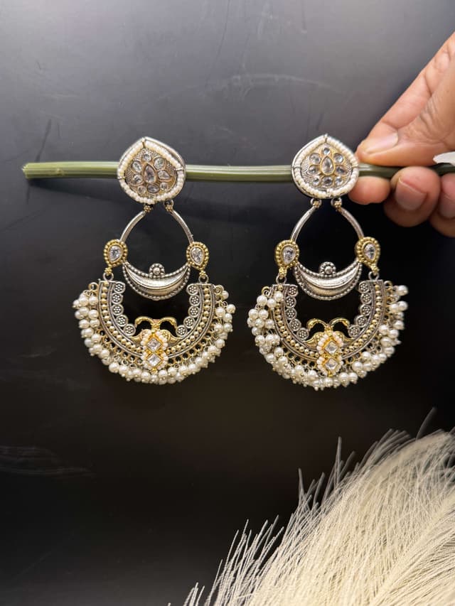 Statement Chandbali with Pearl Beads hover