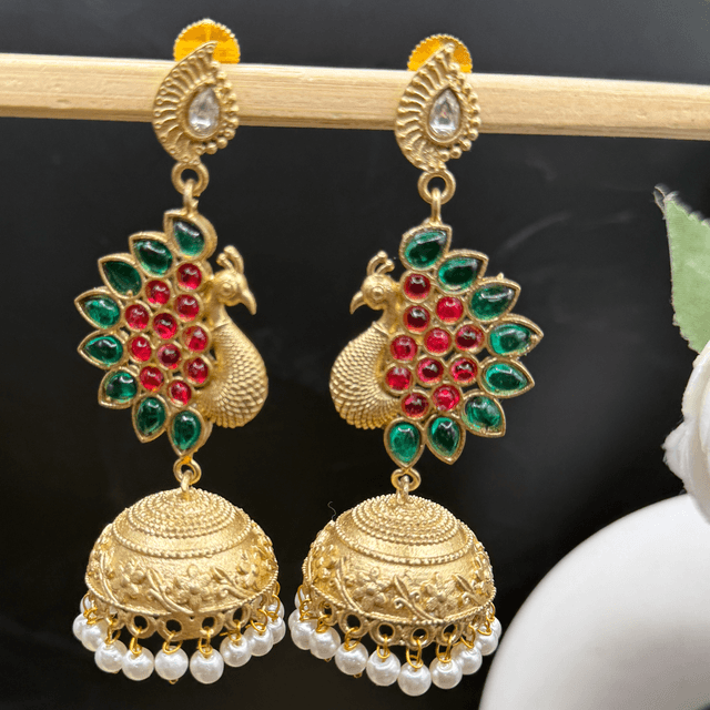 Peacock Stone Jhumka Earrings