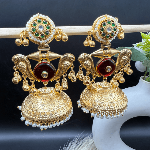 Antique Peacock Jhumka Earrings hover